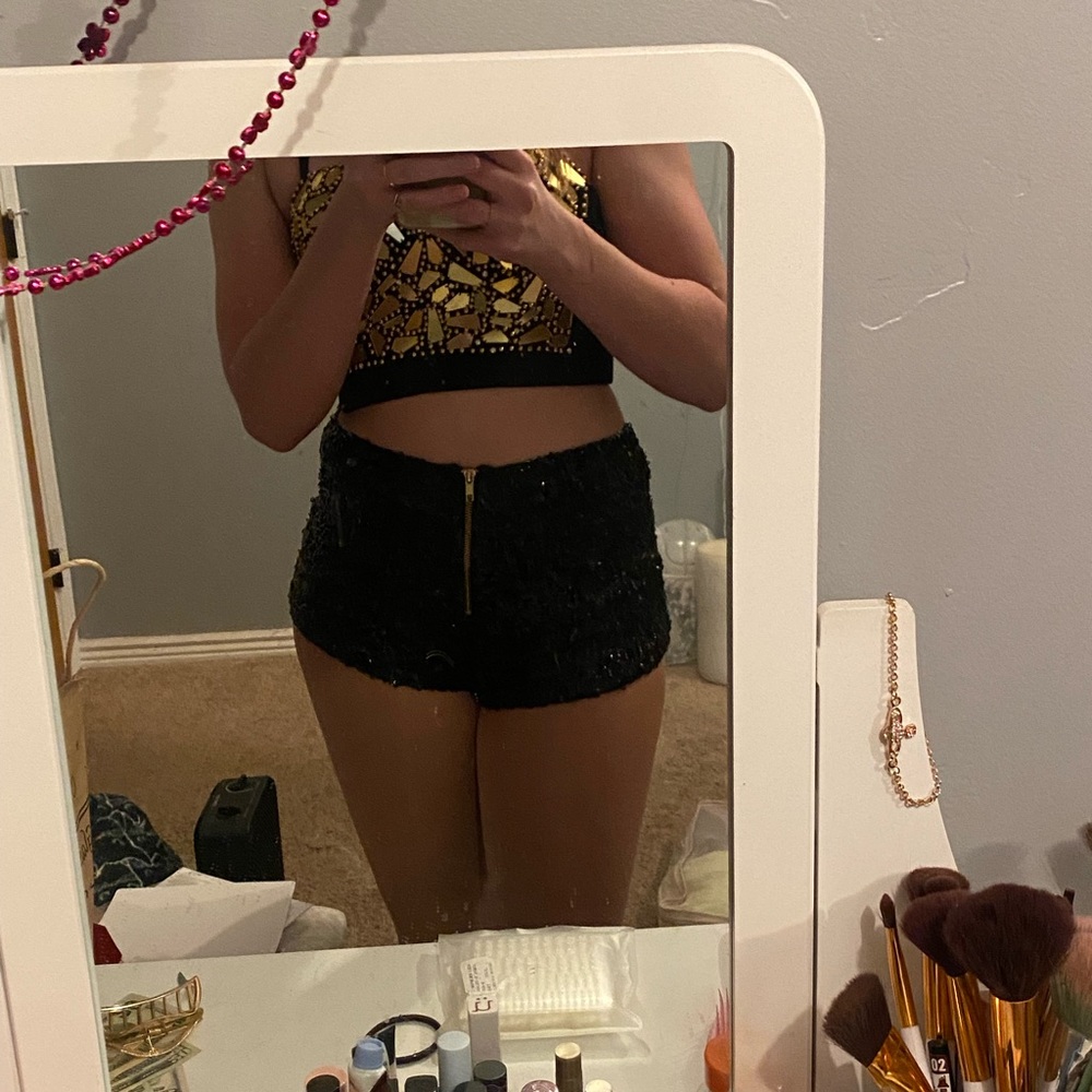 super sparkly black sequin shorts